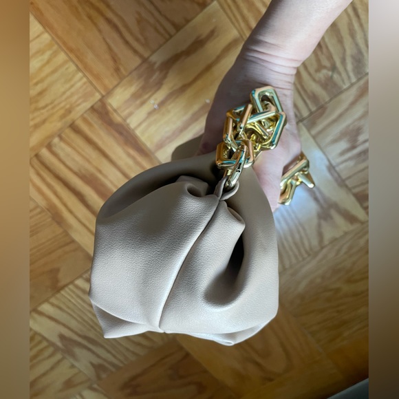 Bottega inspired Beige Dumpling Bag with Gold Chain - Picture 11 of 16